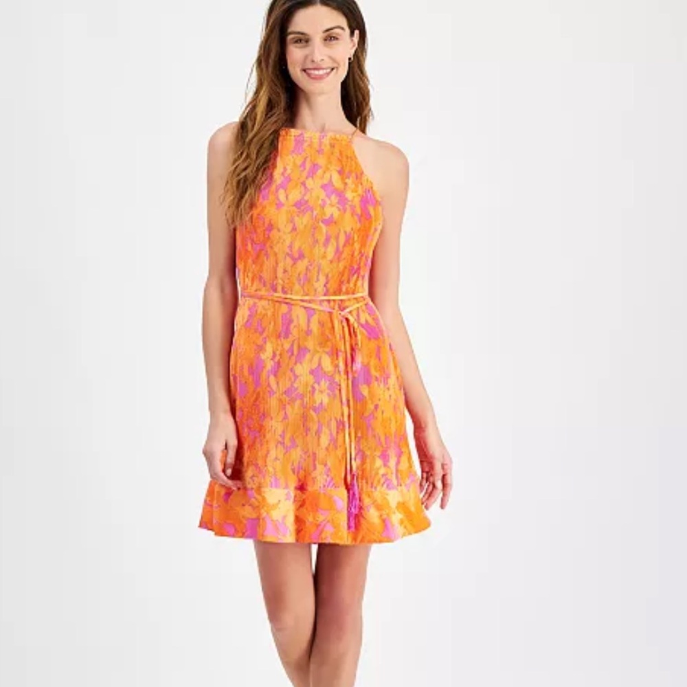 Vibrant Orange and Pink Floral Women's Dress